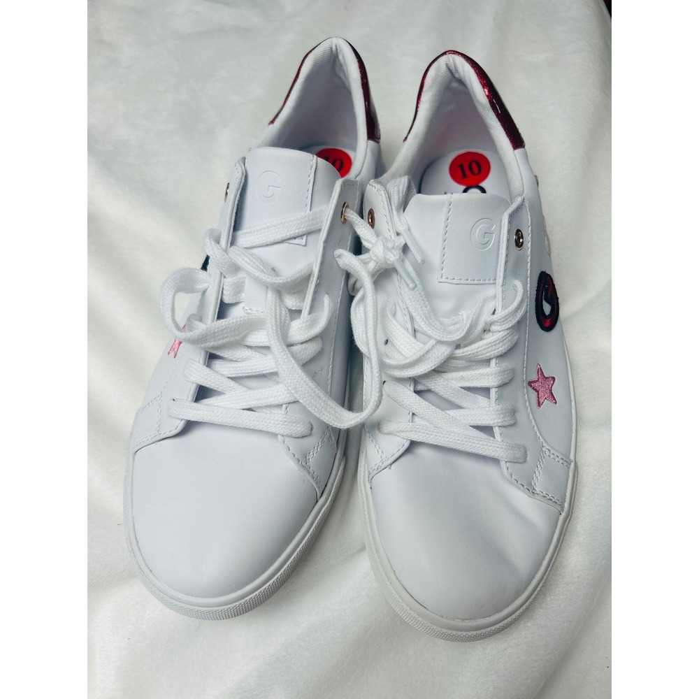 GBG Los Angeles Womens White Sneakers Red Glitter Heel Patch Detail Shoes 10M